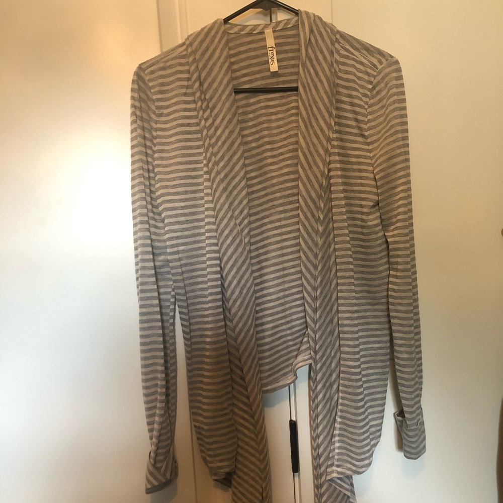 Fluxus Gray Stripe Hooded Cardigan Small